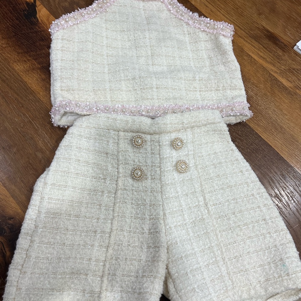 Elegant Cream Kids Matching Set with Pearl Details